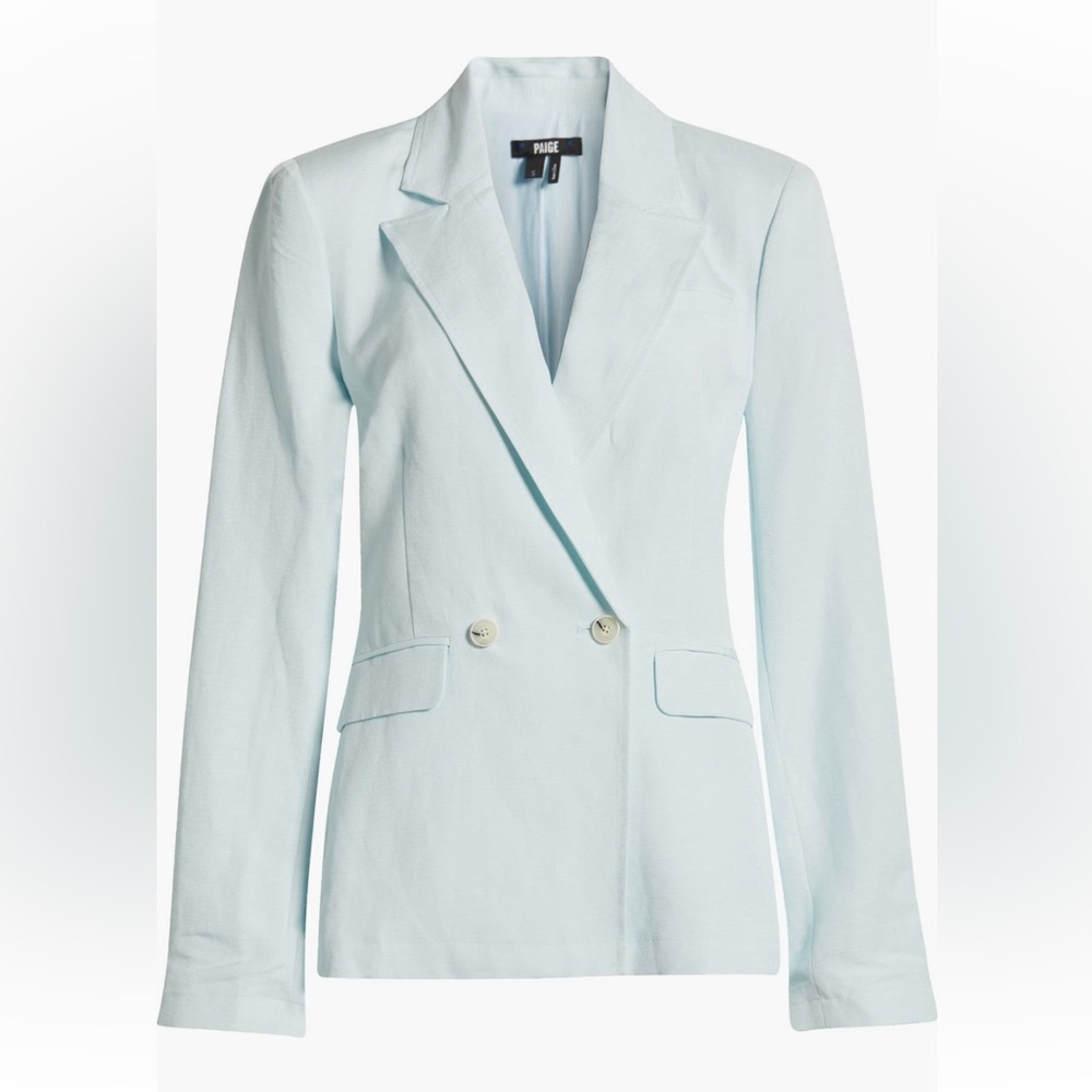 NWOT Paige Denim‎ Women's Light Blue Linen Dawson Double-Breasted Blazer Jacket - Picture 5 of 11
